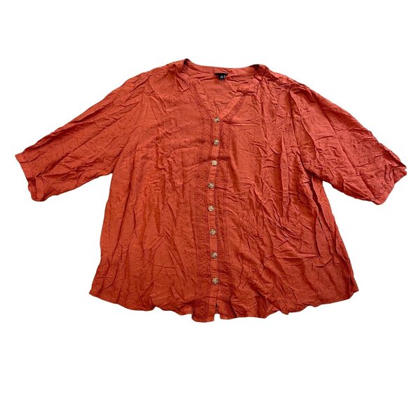 Torrid Button Front Blouse Rust Women's Plus Size 3X Rayon Swiss Dot Embroidered - Picture 1 of 9